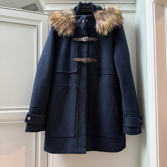 CoffeeShop Emmalise Faux Fur Lined Hood Wool Toggle Coat, Size Large, Navy - Picture 5 of 14
